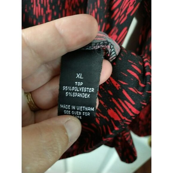 $ AB Studio Red Black Round Neck 3/4 Tab Sleeves Blouse Size XL - Picture 8 of 10